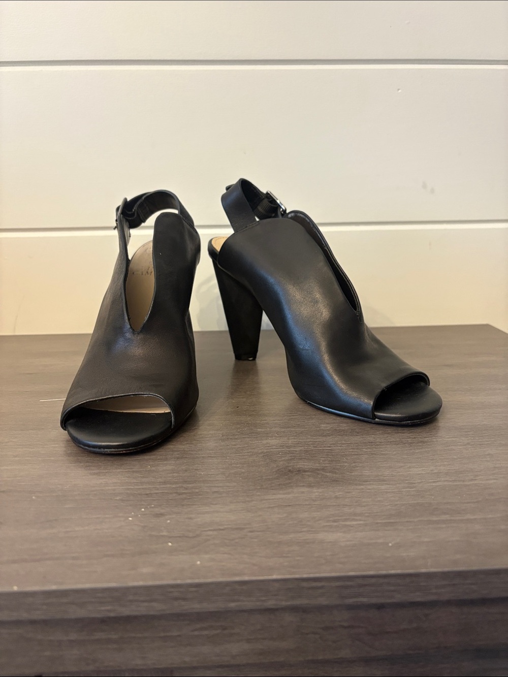Vince Camuto Black Leather Peep-Toe Slingback Heels